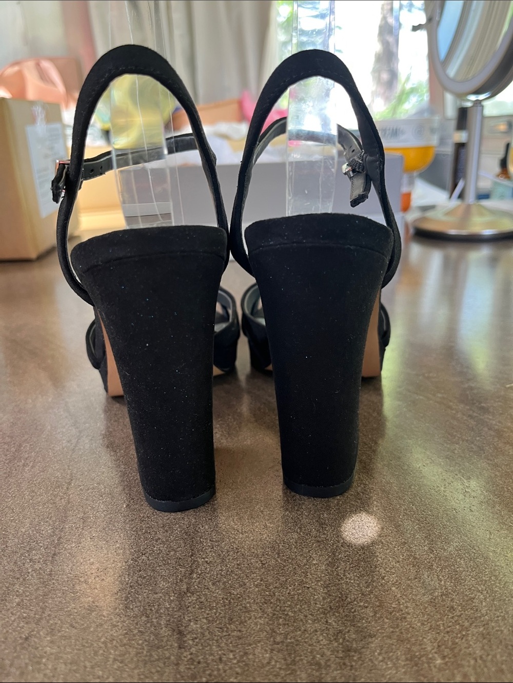 Franco Sarto Black Suede Cross-Strap Block Heel Sandals - Picture 3 of 4